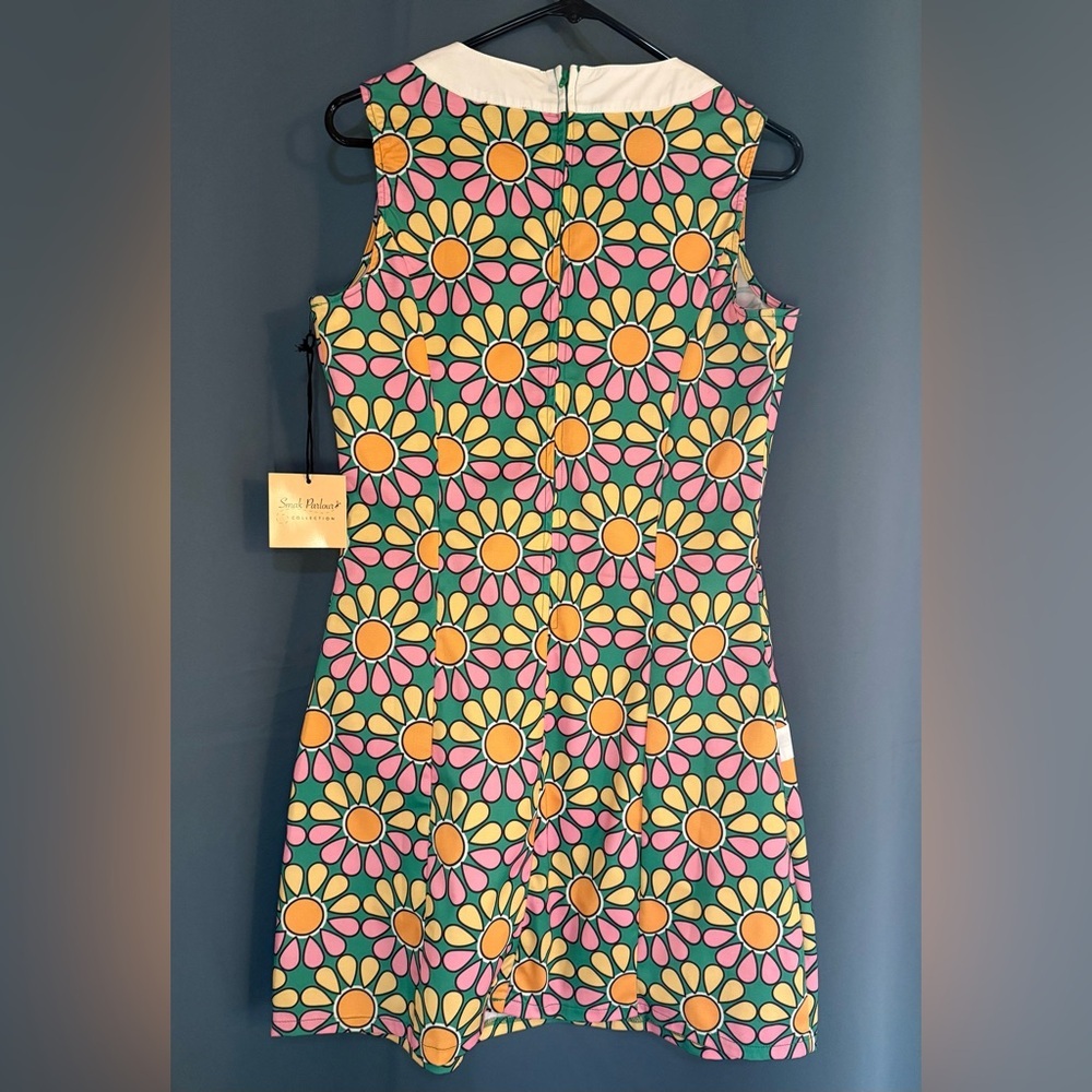 Smak Parlour Green & Pink Mod Daisy Mini Dress | 60s Style | NWT | Medium - Picture 2 of 5